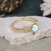 6 Prong Round Cut Opal Brilliant Sparkle Leaf Engagement Ring Nature Inspired Ring for women